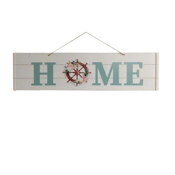 NWT- Horizontal HOME- Nautical Decoration Sign w/ Floral Ships Helm - Picture 13 of 14